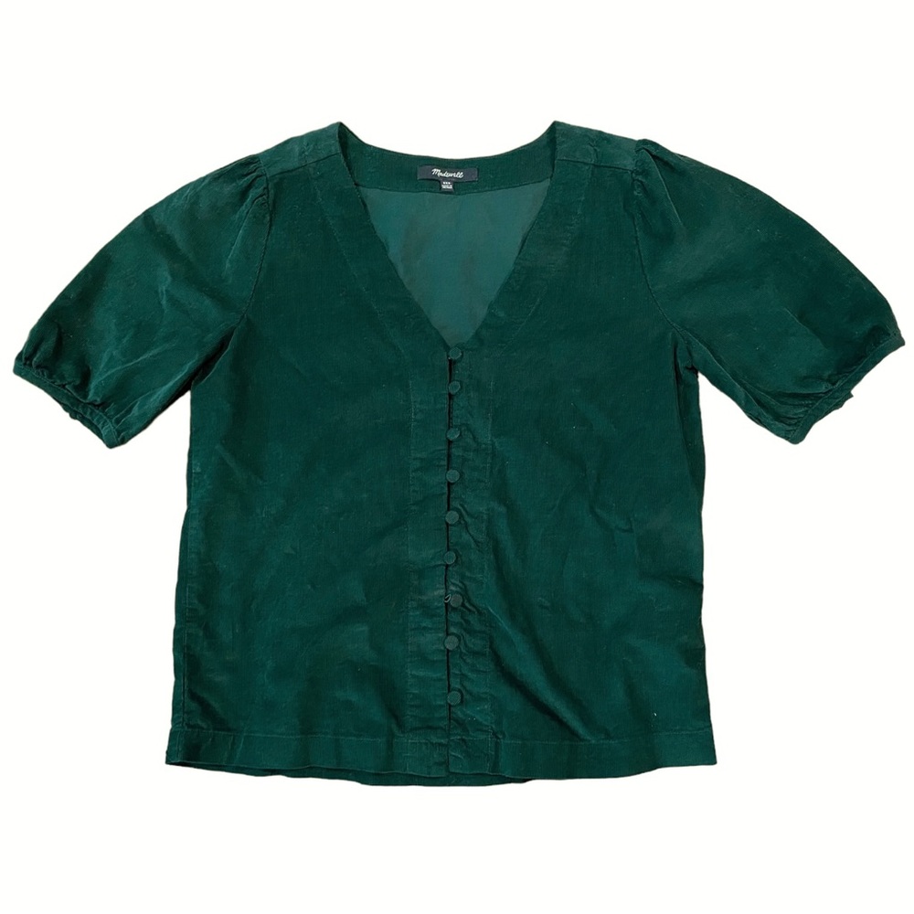 Madewell corduroy puff sleeve button-front top